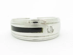 14k White Gold Genuine Round Cut White Diamond Black Onyx Band Design Ring Gift - Picture 1 of 1