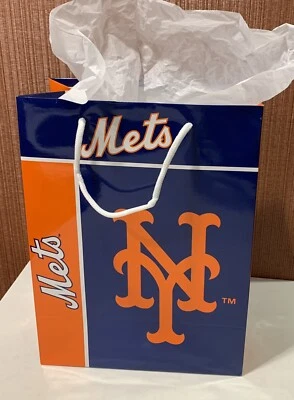 New York Mets Official MLB 13 Inch X 10 Inch Glossy Gift Bag W/ White Gift Paper - Image 1 of 4