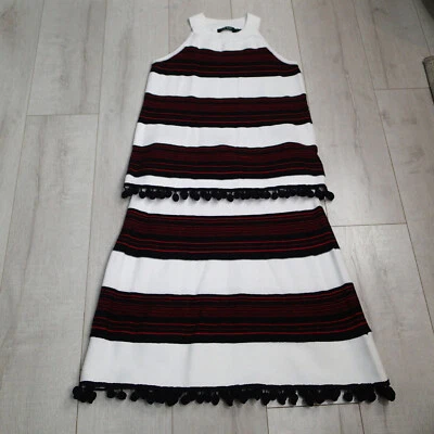 Ralph Lauren Striped Knit Skirt pom pom fringe top sleeveless white black red - Image 1 of 4