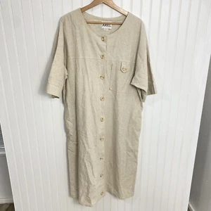 Vintage 90s Ariel Beige Khaki Cotton Dress Maxi Beach Resort Wear Womens Medium - Picture 1 of 11