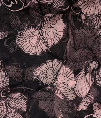 Moth Butterfly Chiffon Fabric Sheer Silk Black Pink Floral Luna Goth BTY - Image 1 of 4