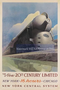 New York Central System Stream Lined Train Wall Art Poster, New York Chicago - Picture 1 of 11