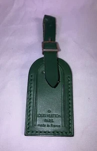 Authentic Louis Vuitton Green small leather name tag W/ Gold Hardware. - Picture 1 of 11