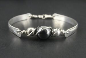 Hematite and Sterling Round Beads 925 Silver Bracelet 