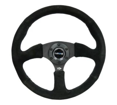 NRG Reinforced Steering Wheel (350mm / 2.5in. Deep) Blk Suede Comfort Grip w/5mm - Image 1 of 4