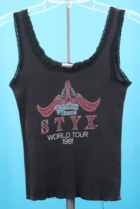 Camiseta sin mangas/camiseta de encaje Styx World Tour negra de colección para mujer años 80 XS/S 1980s - Imagen 1 de 9