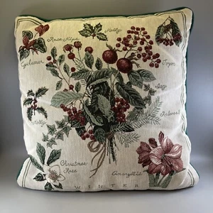 Vintage Riverdale Tapestry Throw Pillow Winter Spices Flowers Christmas 16”x16” - Picture 1 of 15