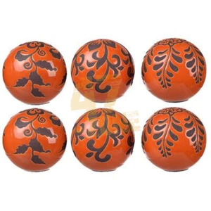 Ceramic S/6 Marbleized Ball Accents Orange Decorative Indoor Tabletop Decor - Picture 1 of 1