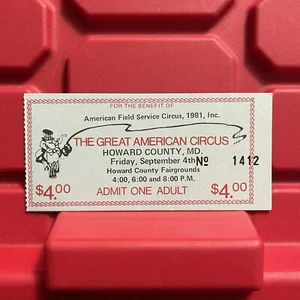 Boleto de admisión de un gran circo americano Howard County MD vintage 1981 - Imagen 1 de 2