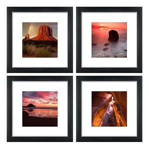 Craig Frames, 12x12 Black Picture Frame, White Mat, Opening for 8x8 Print 4-Pack - Picture 1 of 6