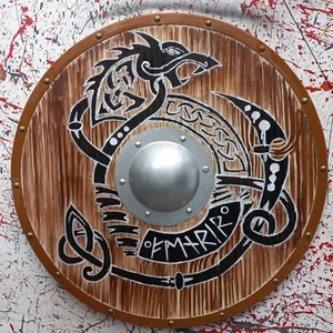 Medieval Wooden Dragon Viking Authentic Battle Warrior Shield Handmade - Picture 1 of 7