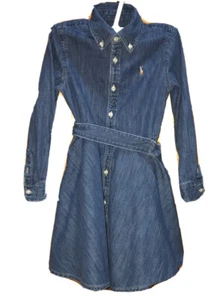 Ralph Lauren Denim Girl's Denim Shirtdress Size 5 Fit & flare Preppy Equestrian - Picture 1 of 12