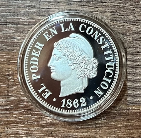 Ecuador 8 REALES 1862  KM# Pn8 Proof,  Plain Edge, Proof Pattern Cover