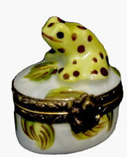 Antique Limoges Porcelain Trinket Box Speckled Frog Lily Pad Peint Main France