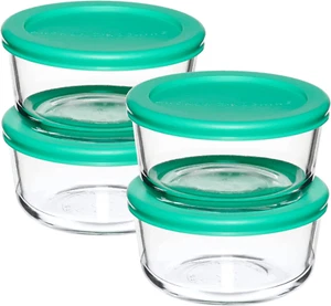 8 Piece Glass Food Storage Containers 2-Cup round with Mint Snugfit Lids (BPA Fr - Picture 1 of 12