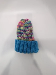 Kids NWT Handmade Crochet Small Multicolor with Blue Band Knit Beanie - Picture 1 of 2