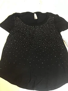 LC Couture schwarz irisierend Kristall Strass Glitzer Kurzarm Shirt Damen L - Bild 1 von 5