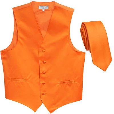 New Men's Formal Tuxedo Vest Waistcoat_2.5" skinny Necktie solid orange wedding - Image 1 of 4