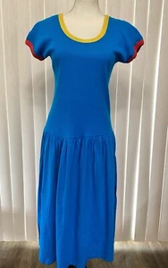 Vintage Sleeveless Ribbed Knit Dress Blue Midi 70s 80s Size S Stretchy Summer - Picture 1 of 13