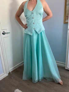 VINTAGE Prom/Bridesmaid Dress Mint Green Satin bodice floaty 80’s/90’s Plus size - Picture 1 of 6