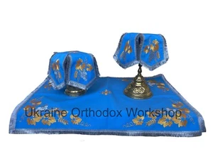 Chalice Covers Set Embroidered The Grapevine Gabardine Blue 28,74" x 20,47" - Picture 1 of 8
