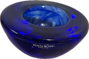 Kosta Boda Cobalt Blue Swirling Glass candle holder - Picture 1 of 2