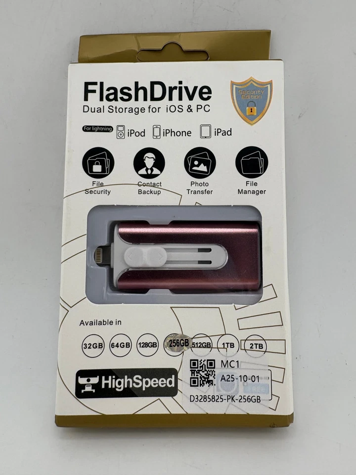 256gb usb flash drive 3.0 Dual Storage for iOS & PC NEW in a BOX.Pink or Black - Image 1 of 1