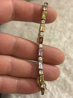 Gorgeous Sterling Silver 925 Multi Gemstone Tennis Bracelet 7", Vermeil - Image 1 of 4