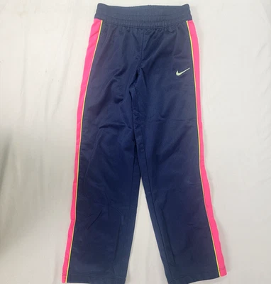 Nike Girl's Navy Blue Hot Pink Stripe on Side o Legs Pants Elastic Waist Sz 6 6X - Image 1 of 4