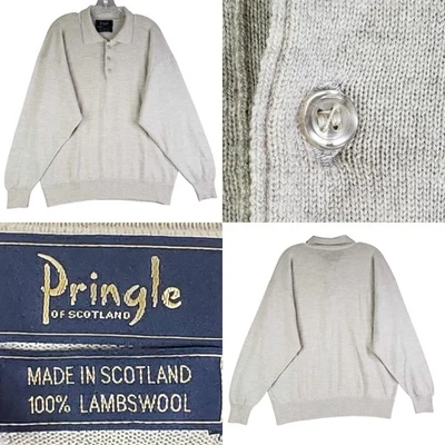 Pringle of Scotland De Colección Lana de Cordero Para Hombres Suéter Botón Pullover Talla Grande Gris Foto 1 de 4