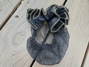 Vintage 1980s/1990s Black Bow Hair Barrette w/Gold Lining & Black Bun Net Snood - Picture 1 of 5