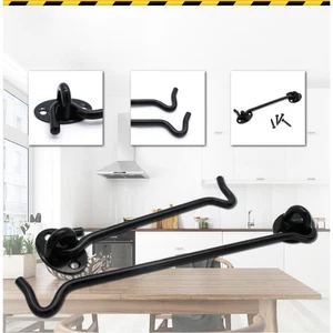 Stainless Steel Barn Door Lock Set 8 Inch Slide Bolt with Eye Hook Black - Picture 1 of 8