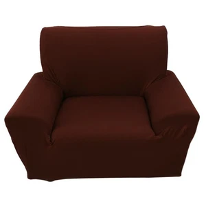 Funda elástica para sofá de asiento individual en tela suave marrón ajuste ordenado - Imagen 1 de 3