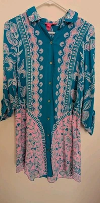 Lilly Pulitzer Natalie Encubrir Abotonar Mujeres Ex Pequeño Rosa Azul Teal Preppie  Foto 1 de 4