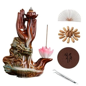 Dragon Backflow Incense Burner, Buddha Hand Lotus Ceramic Incense Holder, - Picture 1 of 7