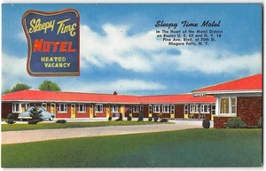 SLEEPY TIME MOTEL Roadside NIAGARA FALLS, NY 1940s Linen Vintage Postcard - Picture 1 of 2