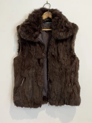 Chaleco de piel de conejo vintage marrón mediano para mujer años 90 cremallera Nine West Foto 1 de 4