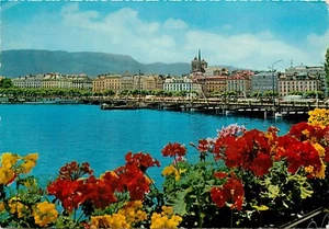 Geneve Le Pont du Mont Blanc Switzerland pm 1965 Postcard - Picture 1 of 1
