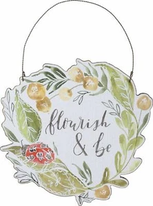 Flourish and Be Watercolor Ladybug Wood Hanging Sign Farmhouse Spring Decor - Picture 1 of 1