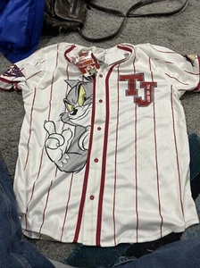 Tom And Jerry Baseball Jersey Men’s Large Poly Button Short Sleeve - Picture 1 of 5