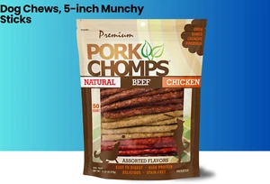 Pork Chomps Dog Chews, 5-inch Munchy Sticks, Assorted Flavors, 50 Count - Picture 1 of 7