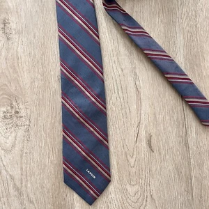 Cravatta LANVIN PARIS pura seta grigia rossa rosa strisce modello icona Lanvin made in France - Foto 1 di 3