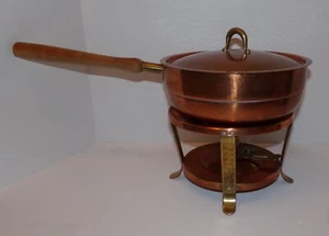 Hammered Copper Fondue Chafing warming Pan dish  Meersburg Germany Hand Wrought - Picture 1 of 15