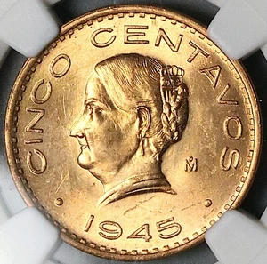 1945 NGC MS 64 RD Mexico 5 Centavos Josefa Bronze RED Coin (25061902C) - Picture 1 of 4