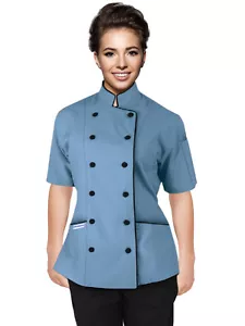 Short Sleeves Tailored Fit Chef Coat Jacket Uniform for Women - Picture 1 of 26
