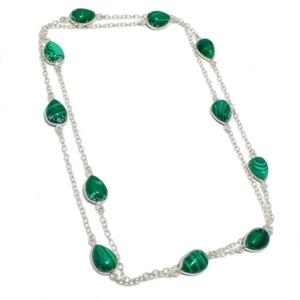 Green Malachite Gemstone Handmade 925 Sterling Silver Jewelry Necklaces Sz 36" - Picture 1 of 1