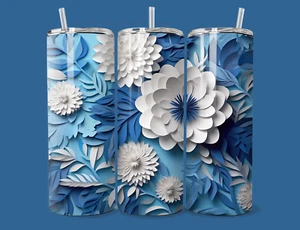 Wildflowers Blue & White 3D 20oz Custom Tumbler - Picture 1 of 1