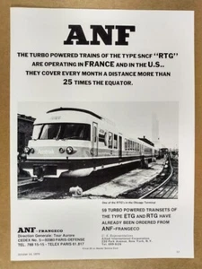 1974 ANF RTG Amtrak Turboliner Train vintage print Ad - Picture 1 of 1