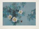 Purple and White Hibiscus Fine Art Lithograph with Chinese Ink