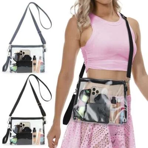 Unisex Clear Crossbody Messenger Bag Waterproof Stadium Tote Bag PVC Transparent - Picture 1 of 15